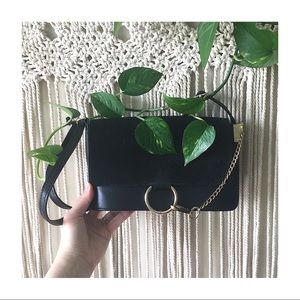 Black Leather Gold Chain Crossbody